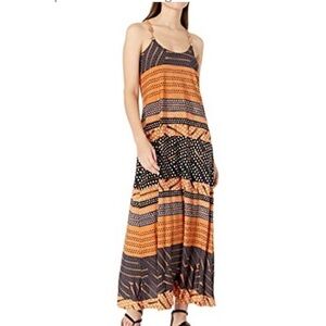 Donna Morgan Orange and Black Geometric Maxi Dress
